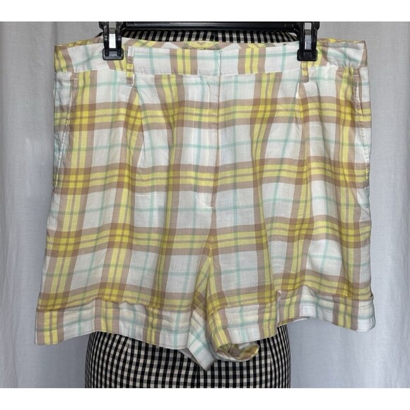 rag & bone Pants - Rag & Bone Casual Shorts White & Yellow Plaid 100% Cotton Size 14